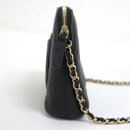 Chanel Chain Pouch Quilted Black Gold Caviar Leather