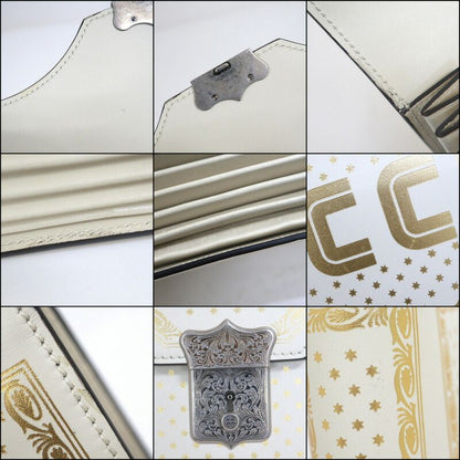 Gucci Clutch Logo Star Leather Silver White Gold