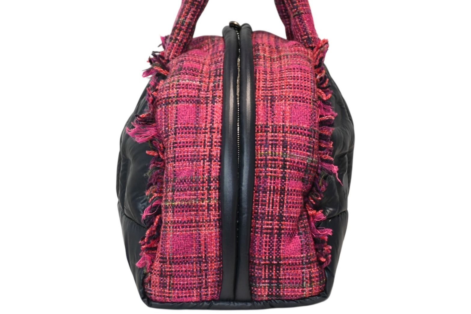 Chanel Boston Handbag Logo Pink Navy Tweed Nylon — view 4