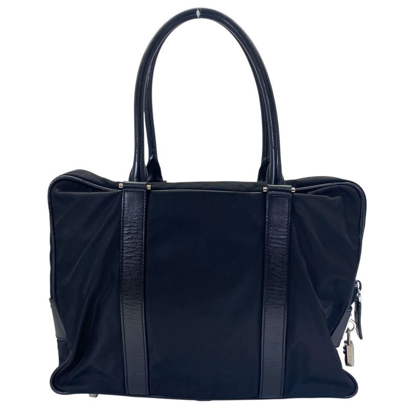 Prada Briefcase Business Nylon Saffiano Leather Triangle Logo Nero Black