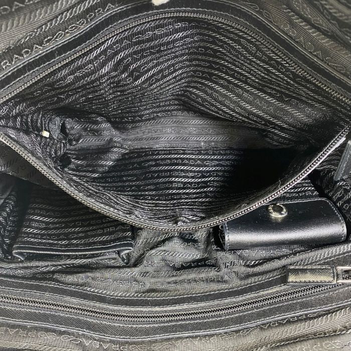 Prada Briefcase Business Nylon Saffiano Leather Triangle Logo Nero Black