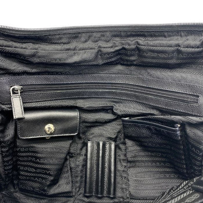 Prada Briefcase Business Nylon Saffiano Leather Triangle Logo Nero Black