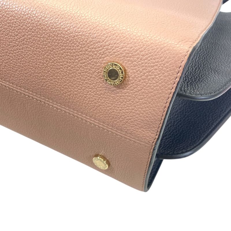 Bvlgari Alba Tote Shoulder Bag 2-Way Logo Leather Beige Black