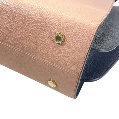 Bvlgari Alba Tote Shoulder Bag 2-Way Logo Leather Beige Black