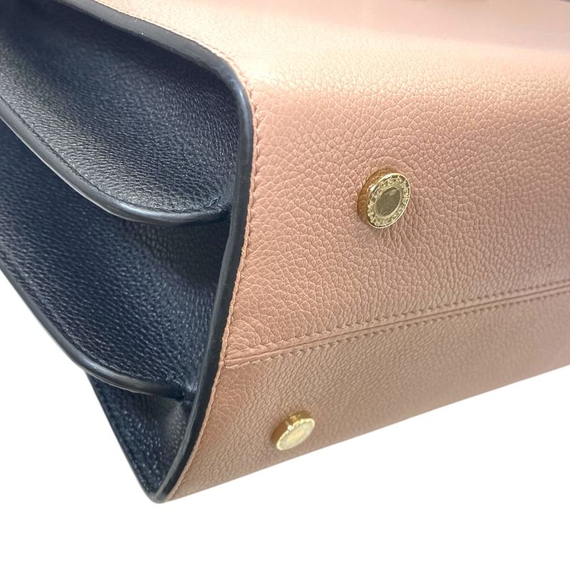 Bvlgari Alba Tote Shoulder Bag 2-Way Logo Leather Beige Black