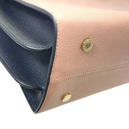 Bvlgari Alba Tote Shoulder Bag 2-Way Logo Leather Beige Black