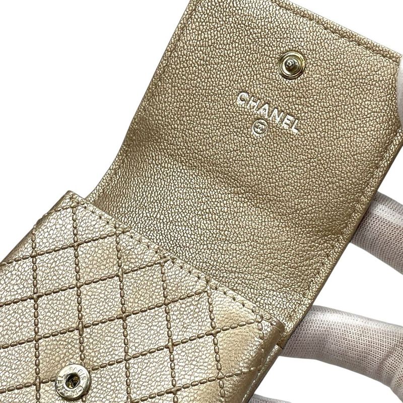Chanel Bicolor CC Logo Cigarette Case Tobacco Multi Quilted Leather Hat Champagne