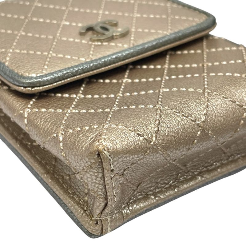 Chanel Bicolor CC Logo Cigarette Case Tobacco Multi Quilted Leather Hat Champagne