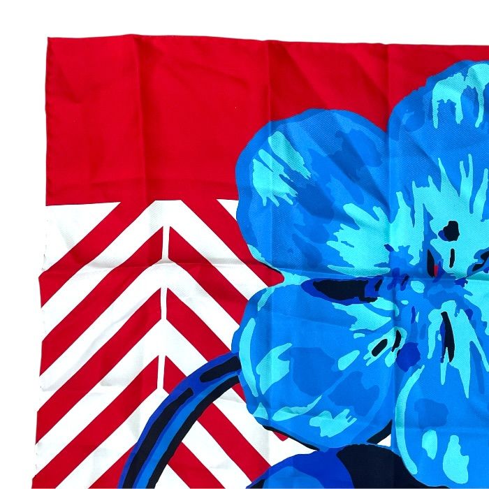 Dior D-flower Pop Scarf Shawl Floral Red Blue Silk