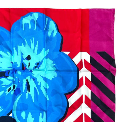 Dior D-flower Pop Scarf Shawl Floral Red Blue Silk
