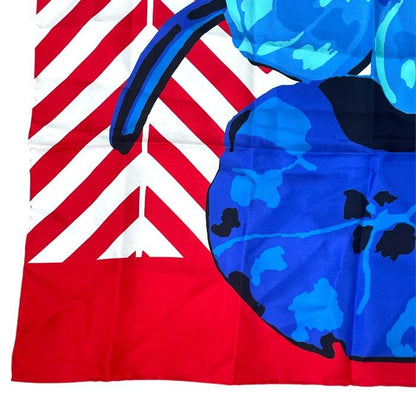 Dior D-flower Pop Scarf Shawl Floral Red Blue Silk