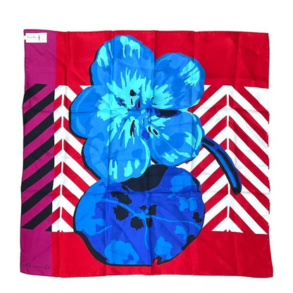 Dior D-flower Pop Scarf Shawl Floral Red Blue Silk
