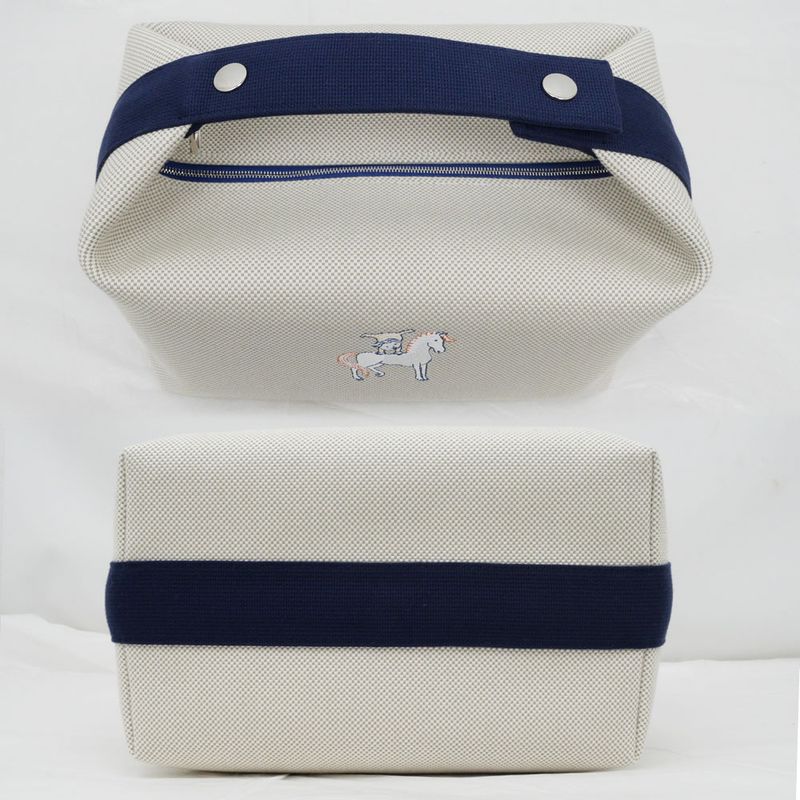 Hermes Brid-a-brac GM Gabriel Gripere Bleu Nattier Toile Ash Silver Pouch