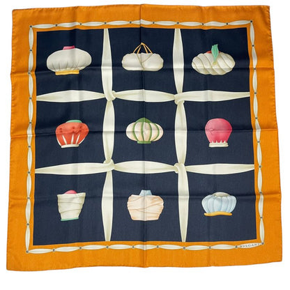 Bvlgari Scarf Silk Colorful Candy Turban Lantern Black Orange