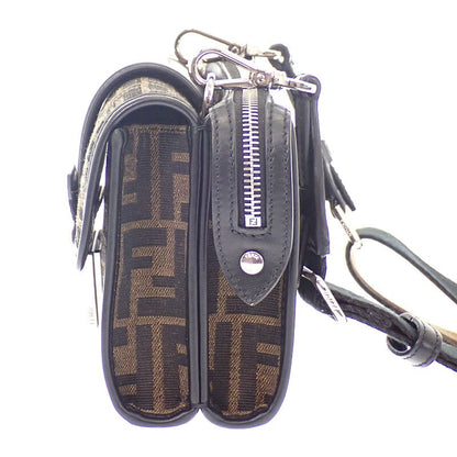 Fendi Baguette Double Shoulder Bag Leather FF Jacquard Brown Black