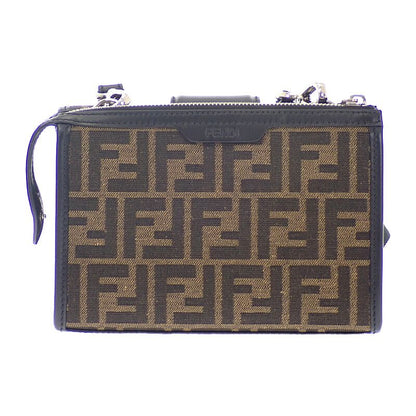 Fendi Baguette Double Shoulder Bag Leather FF Jacquard Brown Black
