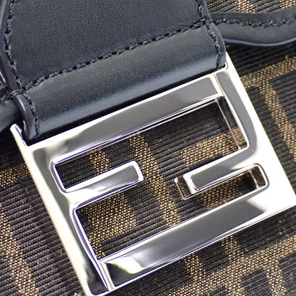 Fendi Baguette Double Shoulder Bag Leather FF Jacquard Brown Black