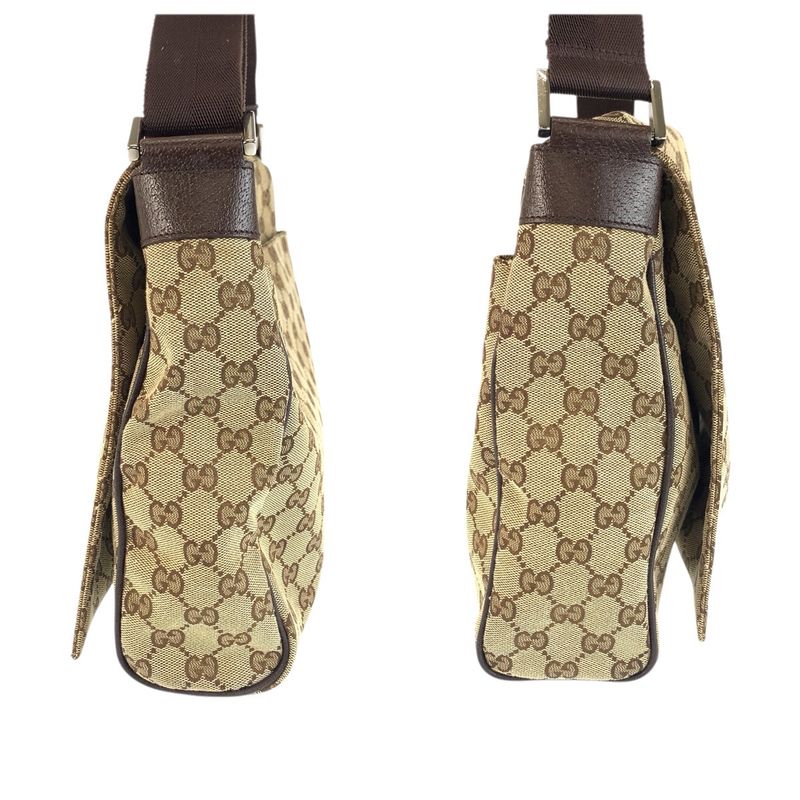Gucci Beige Brown Silver GG Canvas Leather Shoulder Bag