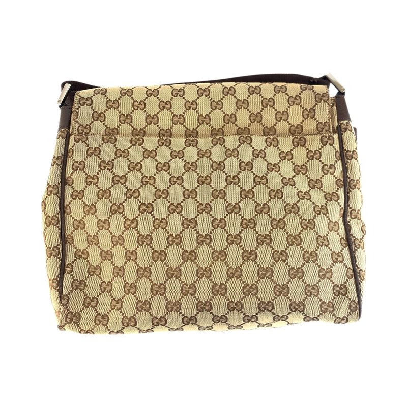 Gucci Beige Brown Silver GG Canvas Leather Shoulder Bag