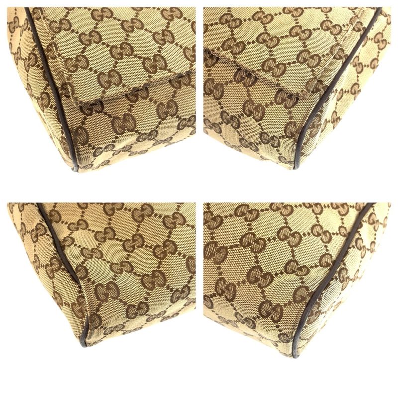 Gucci Beige Brown Silver GG Canvas Leather Shoulder Bag