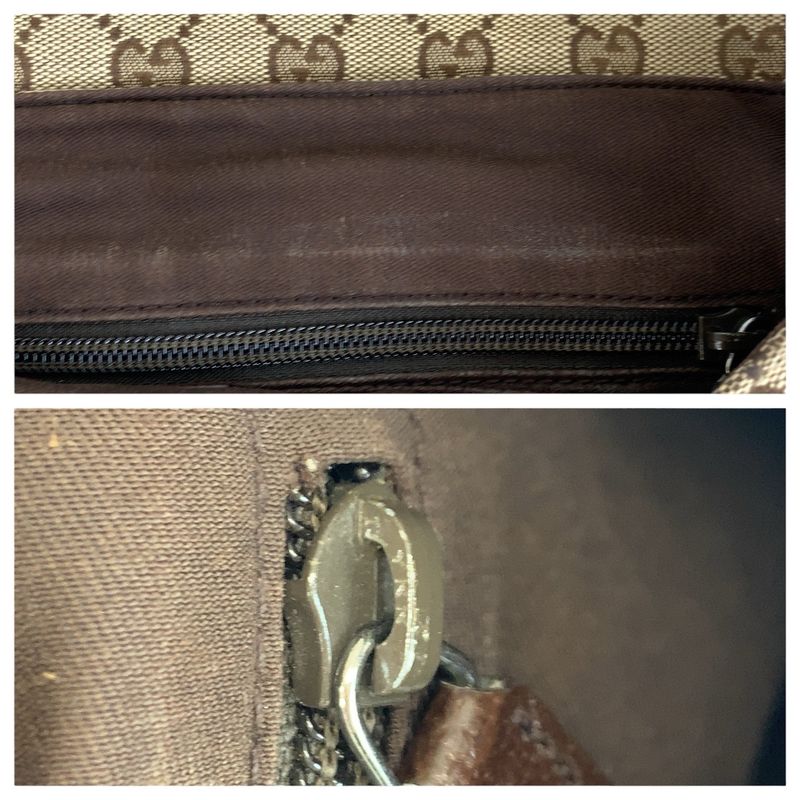Gucci Beige Brown Silver GG Canvas Leather Shoulder Bag