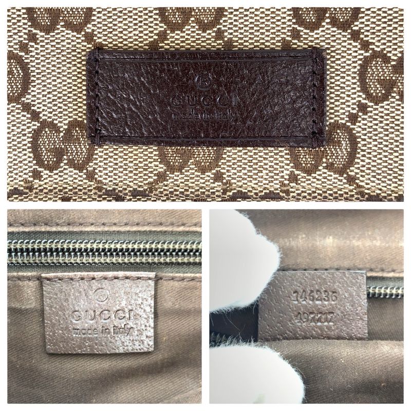Gucci Beige Brown Silver GG Canvas Leather Shoulder Bag
