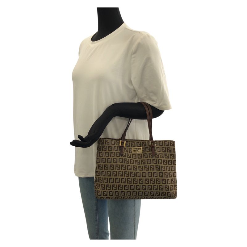 Fendi Vintage Zucchino Beige Brown Canvas Leather Mini Tote