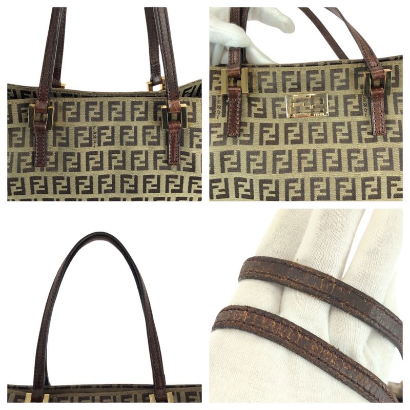 Fendi Vintage Zucchino Beige Brown Canvas Leather Mini Tote