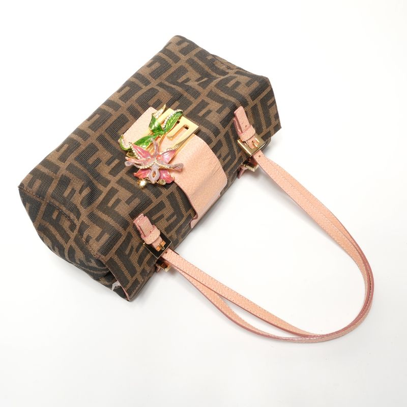 Fendi Handbag Zucca Canvas Flower Motif