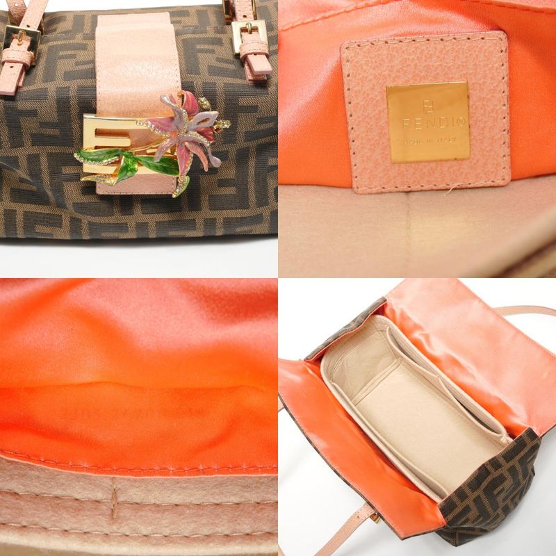 Fendi Handbag Zucca Canvas Flower Motif