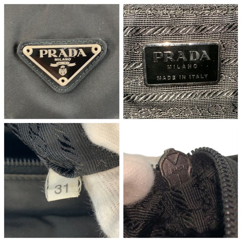 Prada Tessuto Black Silver Nylon Leather Handbag