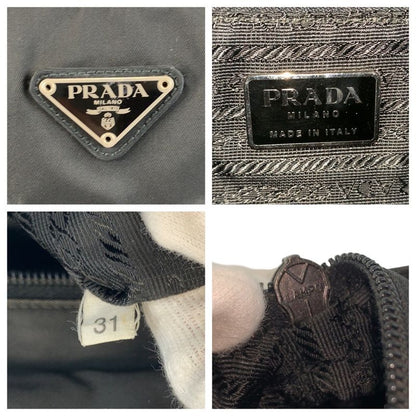 Prada Tessuto Black Silver Nylon Leather Handbag