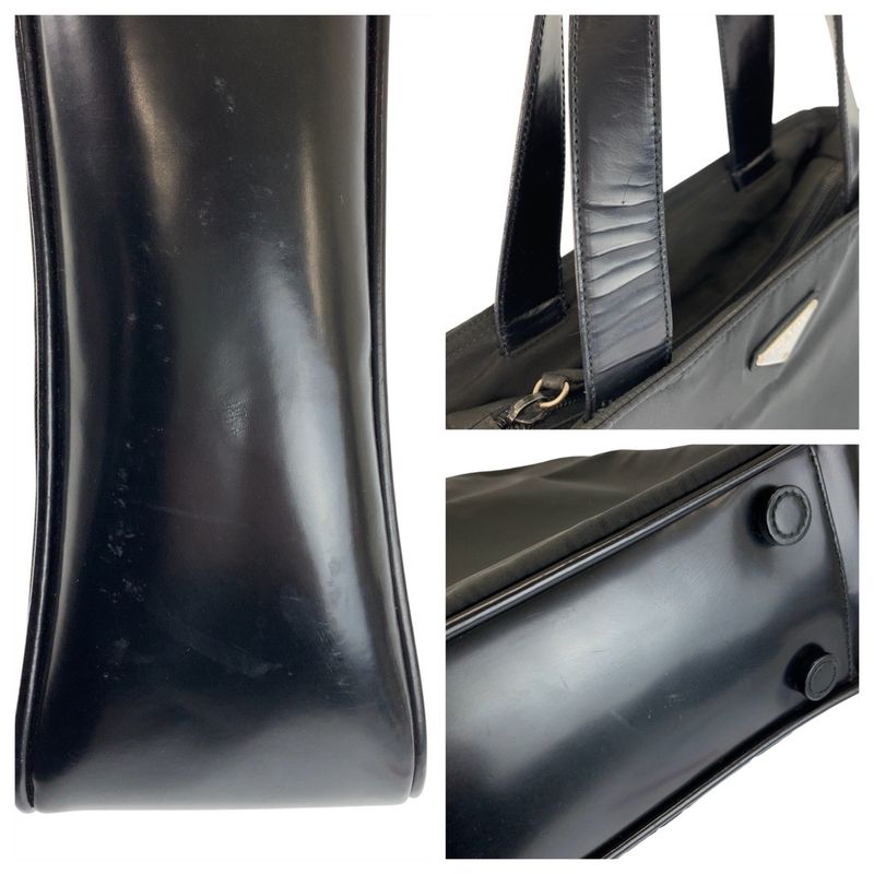 Prada Tessuto Black Silver Nylon Leather Handbag
