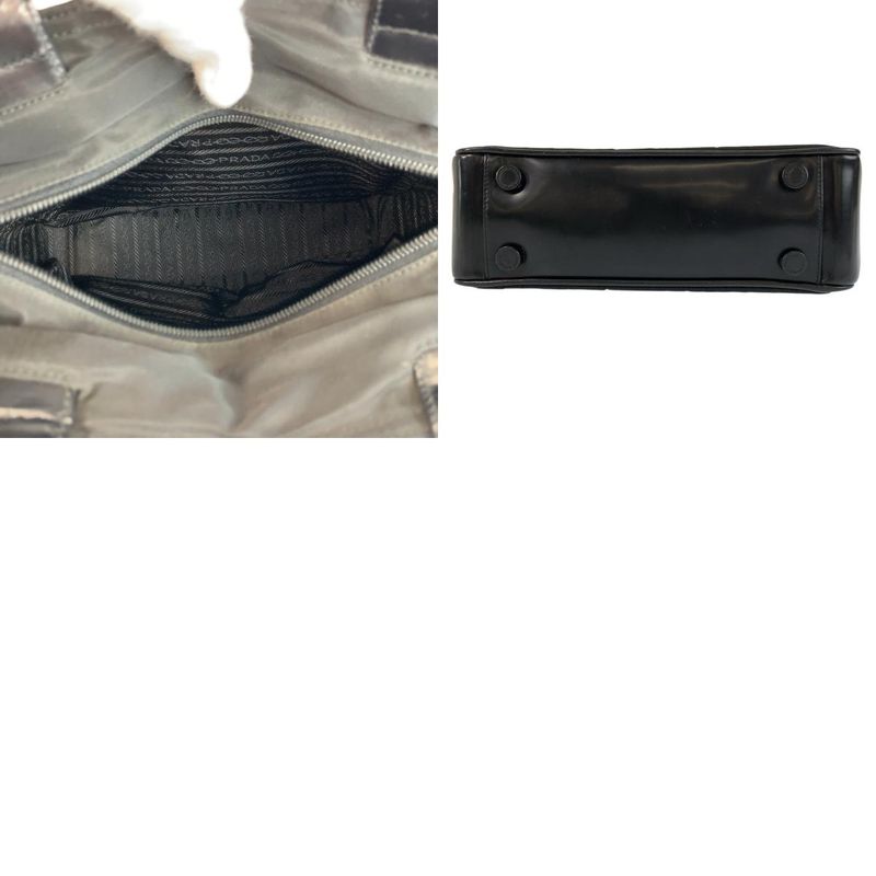Prada Tessuto Black Silver Nylon Leather Handbag