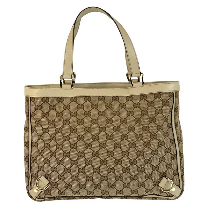Gucci Beige Gold GG Canvas Leather Tote