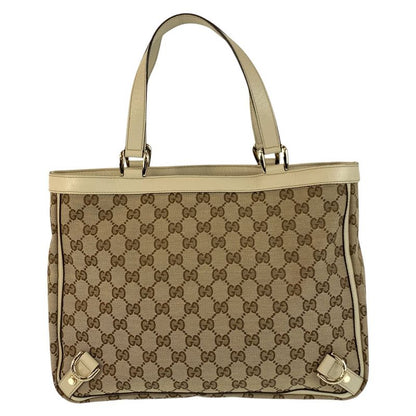 Gucci Beige Gold GG Canvas Leather Tote