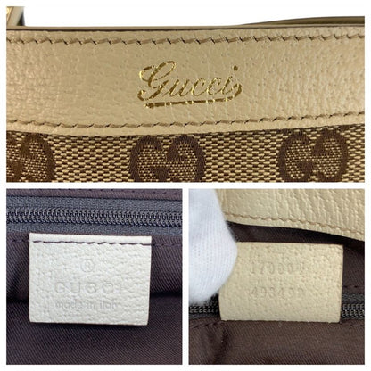 Gucci Beige Gold GG Canvas Leather Tote