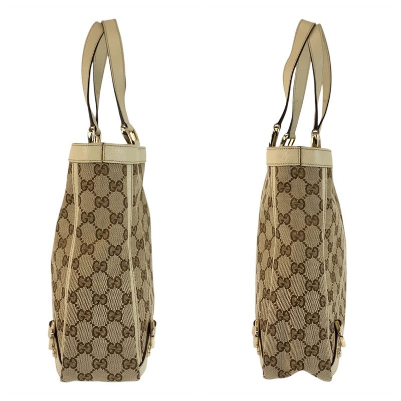 Gucci Beige Gold GG Canvas Leather Tote