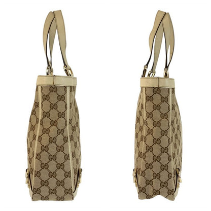 Gucci Beige Gold GG Canvas Leather Tote
