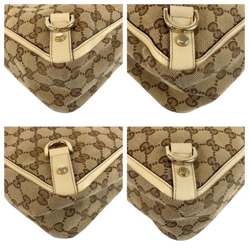 Gucci Beige Gold GG Canvas Leather Tote