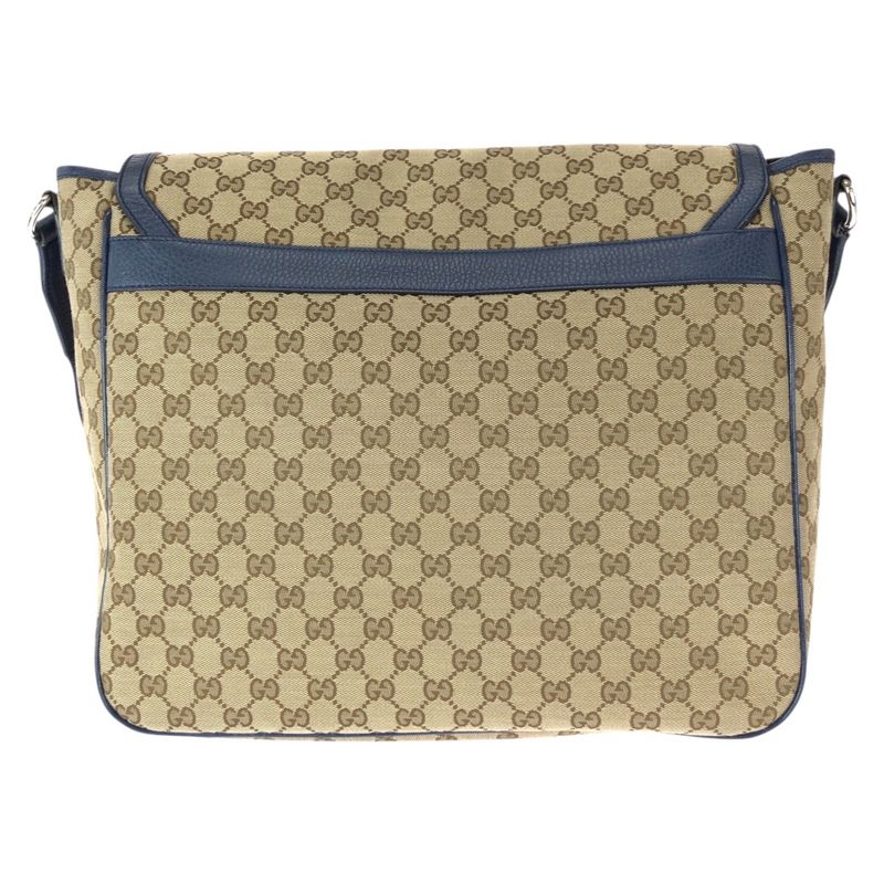 Gucci Beige Blue Silver GG Canvas Leather Shoulder Bag