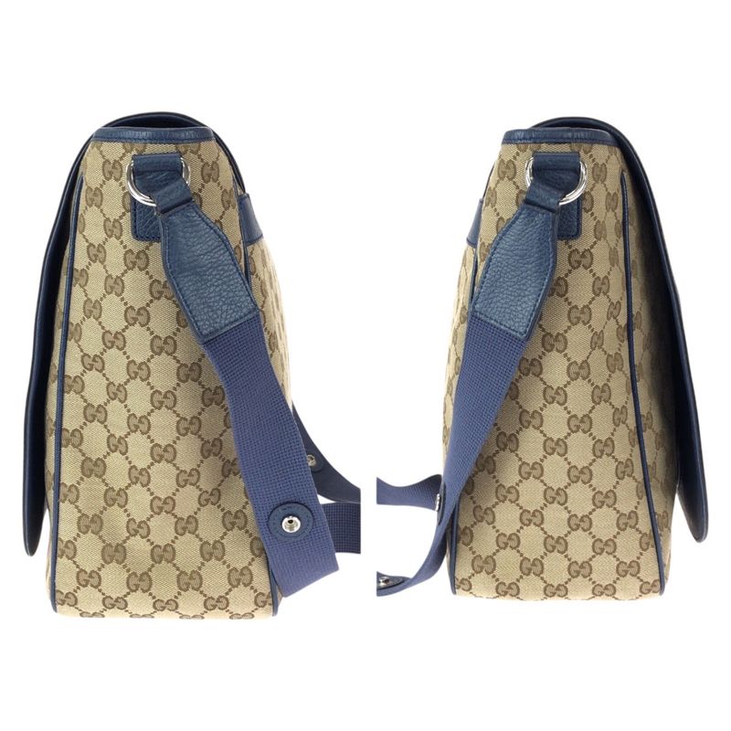Gucci Beige Blue Silver GG Canvas Leather Shoulder Bag