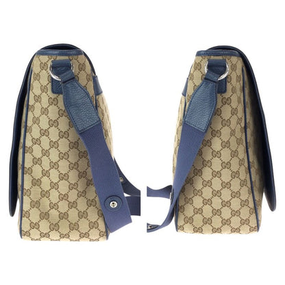 Gucci Beige Blue Silver GG Canvas Leather Shoulder Bag