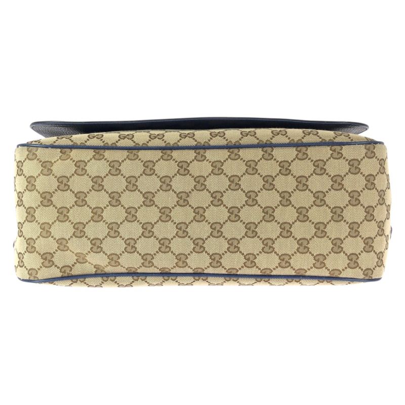 Gucci Beige Blue Silver GG Canvas Leather Shoulder Bag