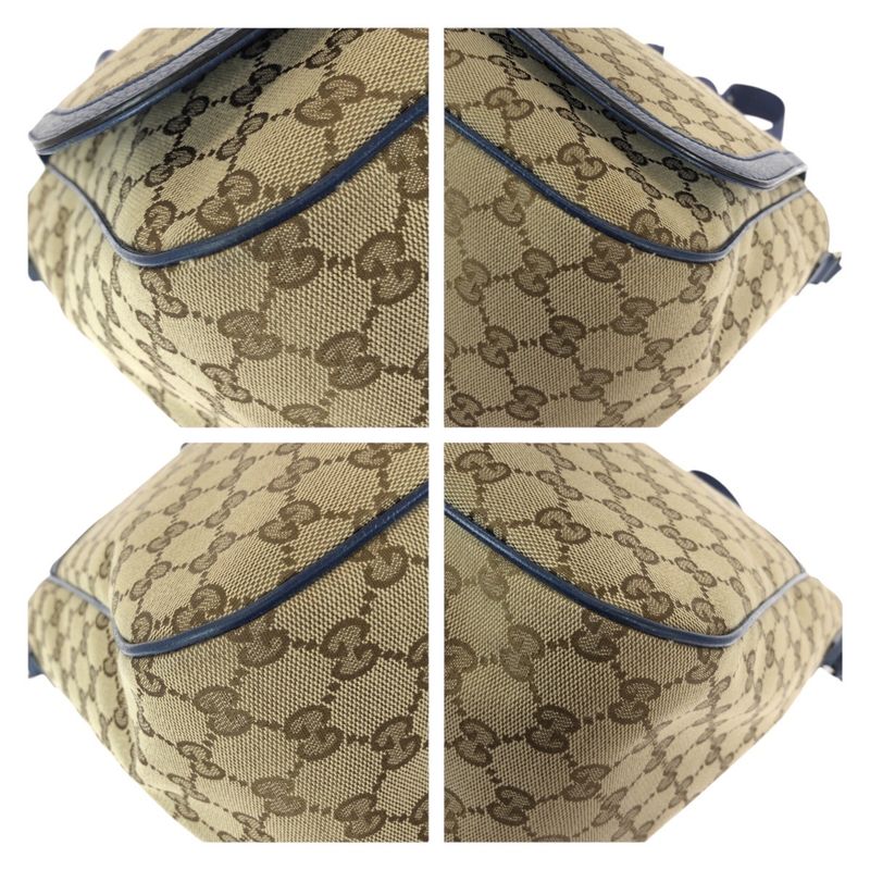 Gucci Beige Blue Silver GG Canvas Leather Shoulder Bag