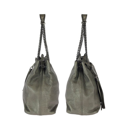 Gucci Soho Tassel Gray Gunmetal Leather Chain Shoulder Bag Tote