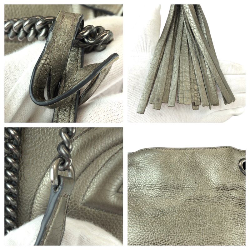 Gucci Soho Tassel Gray Gunmetal Leather Chain Shoulder Bag Tote