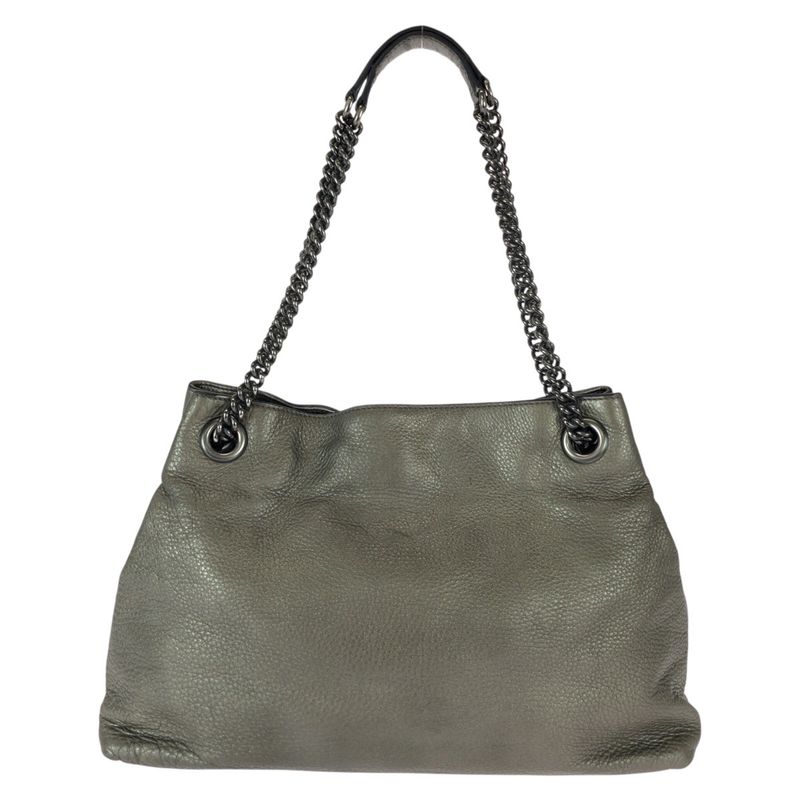 Gucci Soho Tassel Gray Gunmetal Leather Chain Shoulder Bag Tote