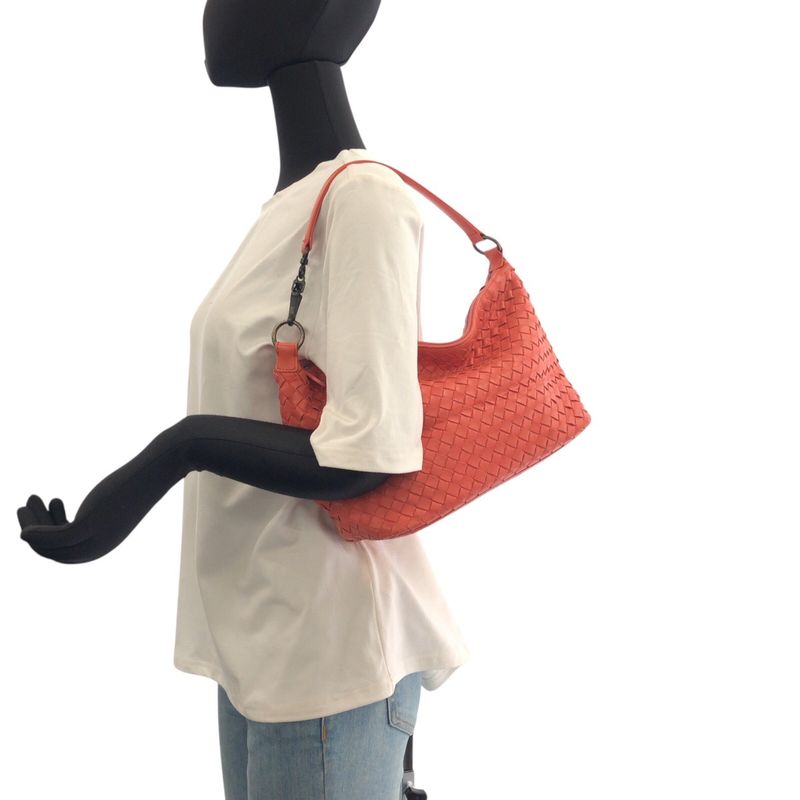 Bottega Veneta Intrecciato Pink Salmon Leather Shoulder Bag Salmon