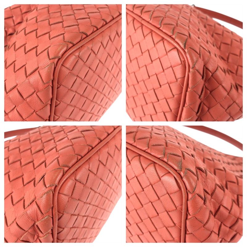 Bottega Veneta Intrecciato Pink Salmon Leather Shoulder Bag Salmon